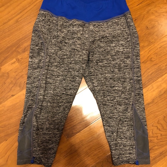Pants - Grey Capri workout leggings with blue seam